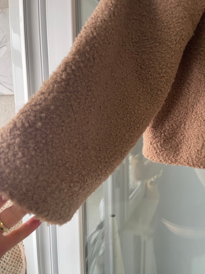 Kahverengi Yüksek Yakalı Peluş Ceket - Görsel 5