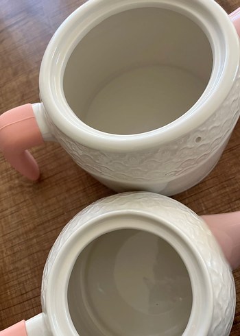 Pastel Pembe Kulplu Beyaz Çaydanlık - Görsel 2