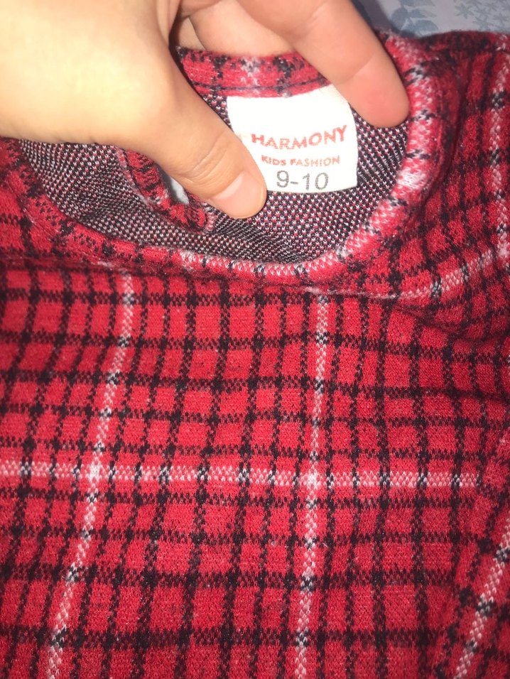 Kız Çocuk Kırmızı Kareli Uzun Kollu Elbise - Görsel 2