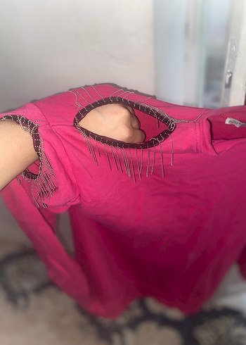 Pembe Fermuarlı Uzun Kollu Hamile Tişörtü - Görsel 2