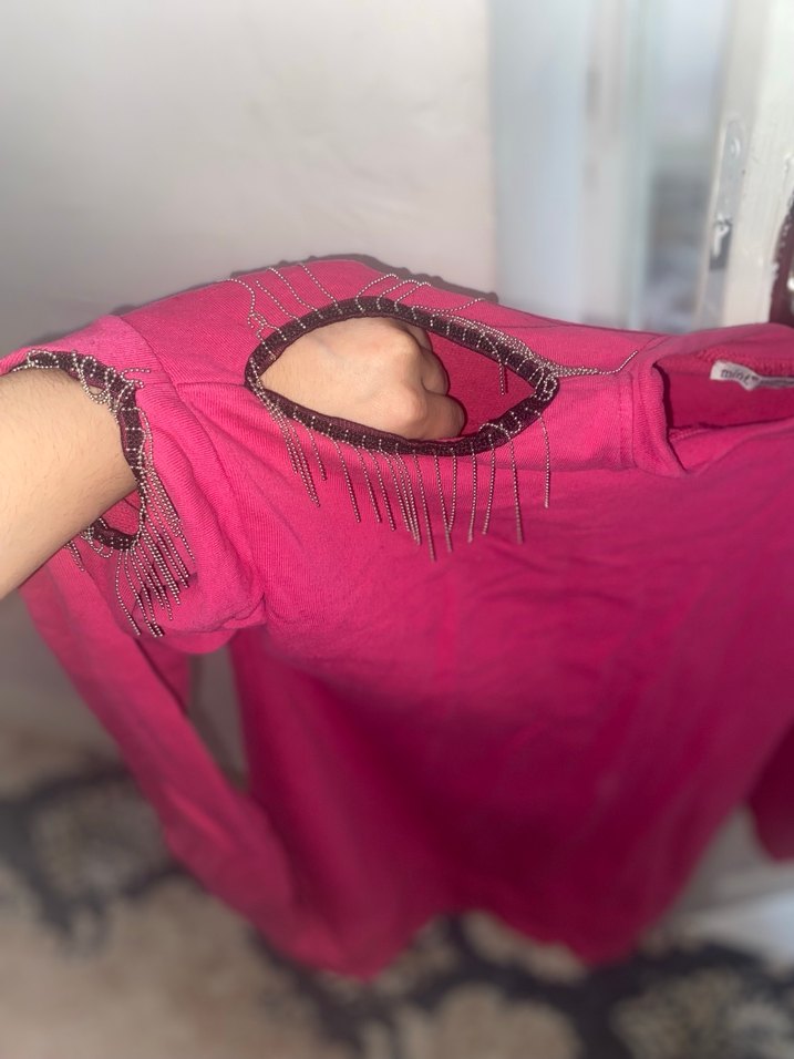 Pembe Fermuarlı Uzun Kollu Hamile Tişörtü - Görsel 2