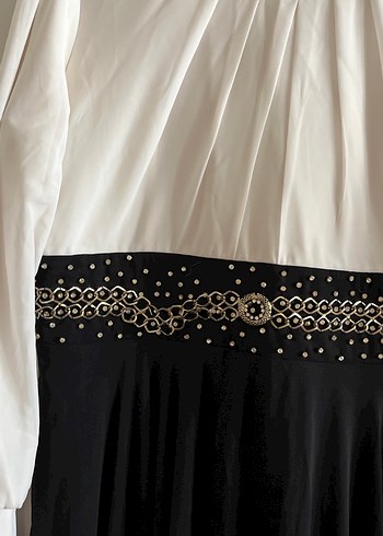 Uzun Kollu Siyah Beyaz Pilili Uzun Elbise - Görsel 3