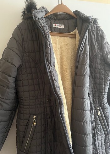 Gri Düğmeli Uzun Kadın Kışlık Mont - Görsel 2