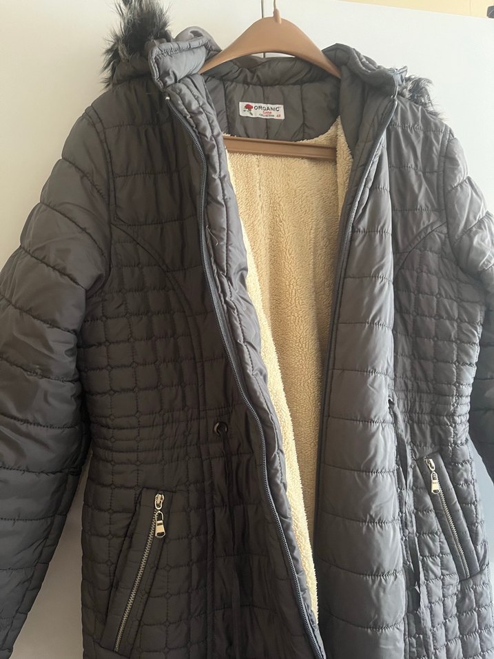 Gri Düğmeli Uzun Kadın Kışlık Mont - Görsel 2