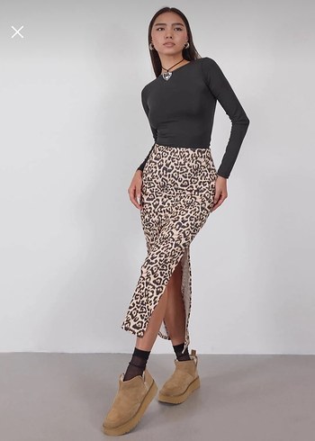 Leopar Desenli yırtmacli etek