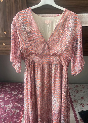 Pembe Batik Desenli Uzun Bohem Elbise