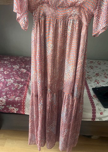 Diğer Pembe Batik Desenli Uzun Bohem Elbise