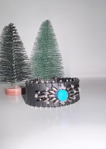 Turkuaz Taşlı Nakışlı Kadın Bileklik - Görsel 2