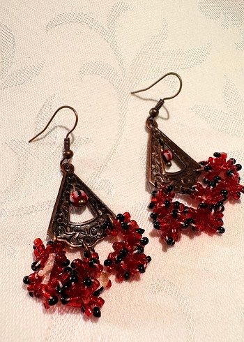 Nakışlı Bohem Vintage Kahverengi Küpe - Görsel 5