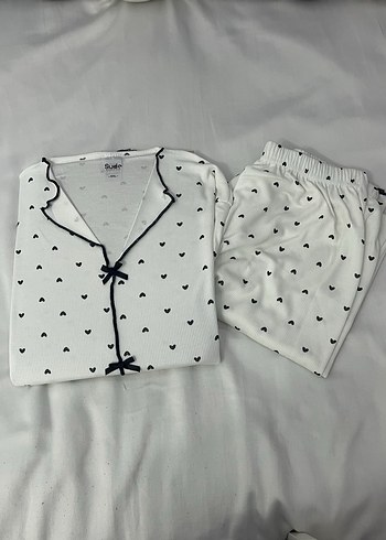 Uzun Kollu Beyaz Mini Kadın Pijama Takımı - Görsel 2