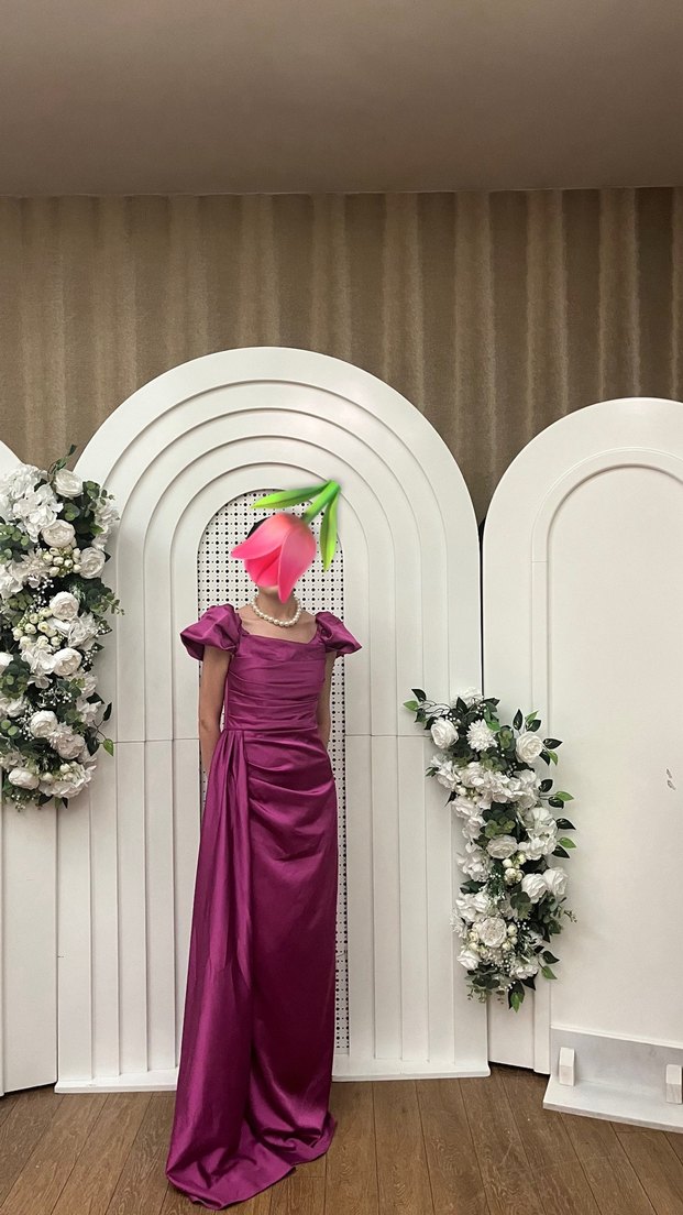 Uzun Mor Drapeli Kadın Abiye Elbise - Görsel 2