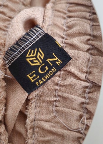 Bej Kadın Keten Bol Kesim Pantolon - Görsel 3