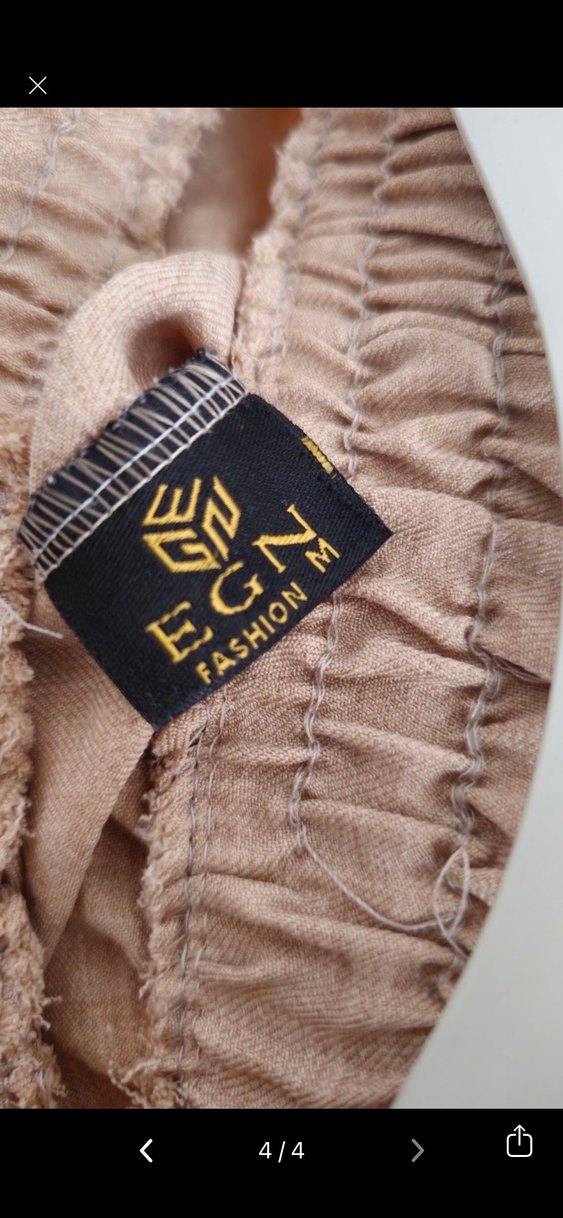 Bej Kadın Keten Bol Kesim Pantolon - Görsel 3