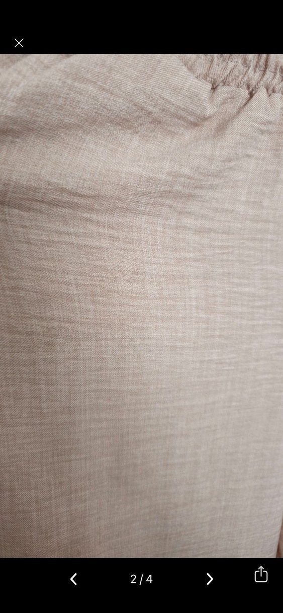 Bej Kadın Keten Bol Kesim Pantolon - Görsel 2