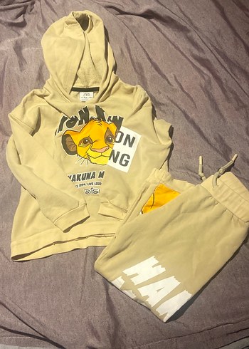 Zara Sarı Kapüşonlu Baskılı Bebek Takımı
