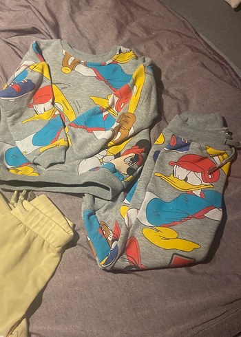 Zara Zara Sarı Kapüşonlu Baskılı Bebek Takımı