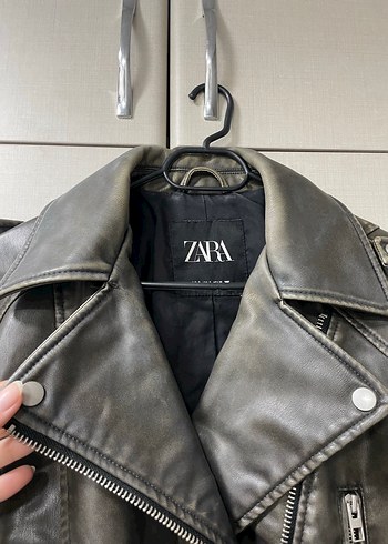 Haki deri biker ceket - Görsel 3