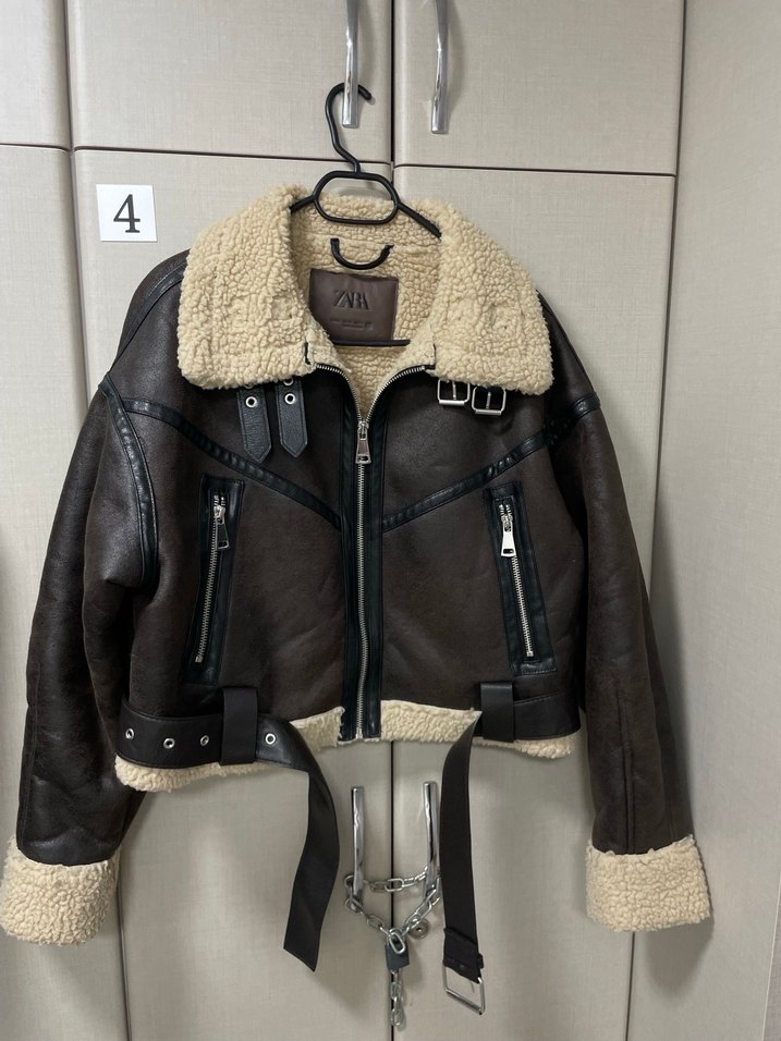 Kahverengi Deri Kısa Biker Ceket - Görsel 2