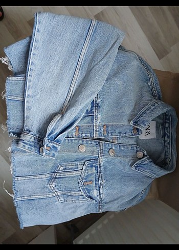 Mavi Düğmeli crop Oversize Kadın Kot Ceket - Görsel 2