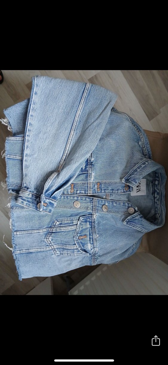 Mavi Düğmeli crop Oversize Kadın Kot Ceket - Görsel 2