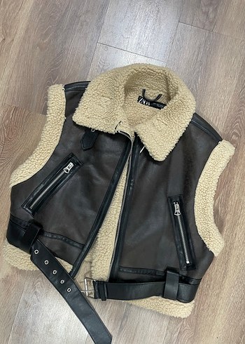 Zara kahverengi biker yelek - Görsel 2