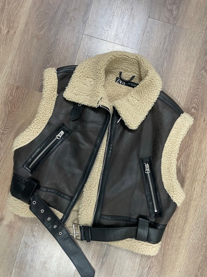 Zara kahverengi biker yelek - Görsel 2