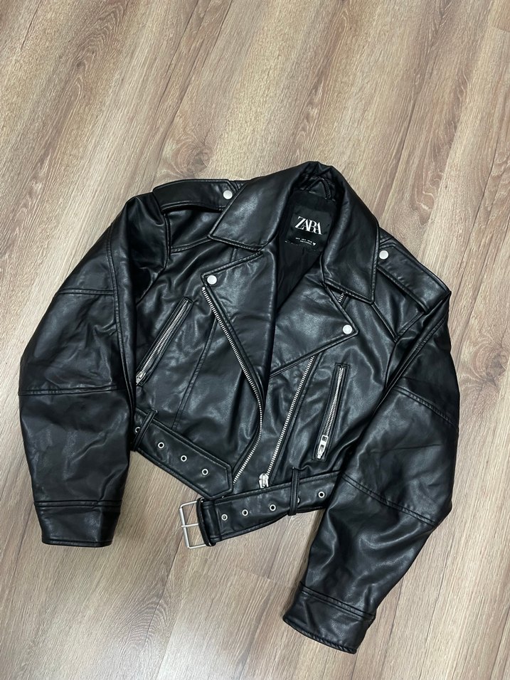 Siyah Biker Deri Kadın Ceket - Görsel 2