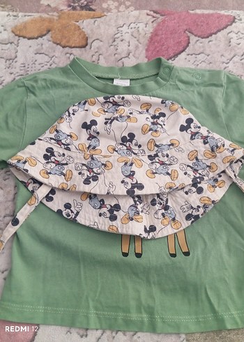 Yeşil Baskılı Çocuk Atlet ve Mickey Şapka