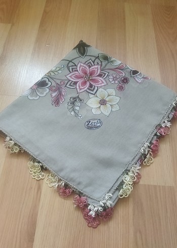 Dantel Kenarlı Bohem Gri Kadın Fular - Görsel 4