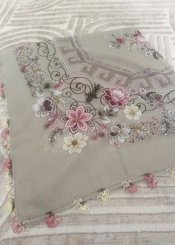 Dantel Kenarlı Bohem Gri Kadın Fular - Görsel 6