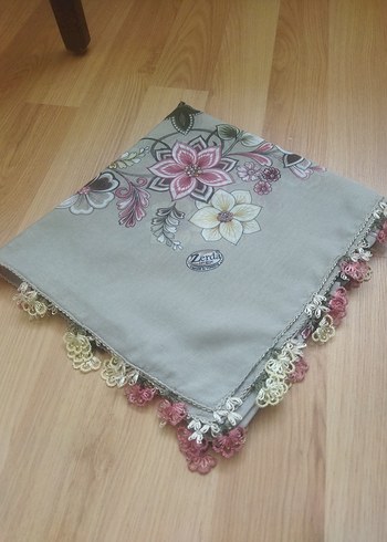 Dantel Kenarlı Bohem Gri Kadın Fular - Görsel 5