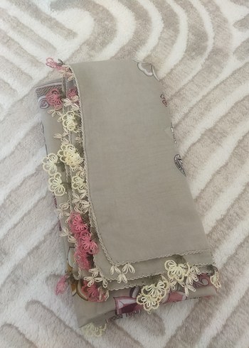 Dantel Kenarlı Bohem Gri Kadın Fular - Görsel 11