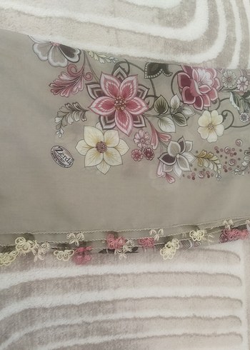 Dantel Kenarlı Bohem Gri Kadın Fular - Görsel 8