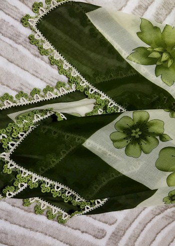 Dantel Kenarlı Yeşil Kadın Fular - Görsel 5