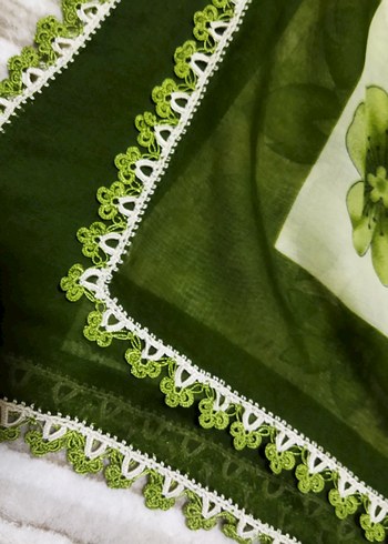 Dantel Kenarlı Yeşil Kadın Fular - Görsel 2