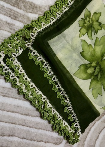 Dantel Kenarlı Yeşil Kadın Fular - Görsel 3