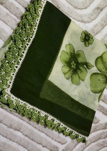 Dantel Kenarlı Yeşil Kadın Fular - Görsel 6