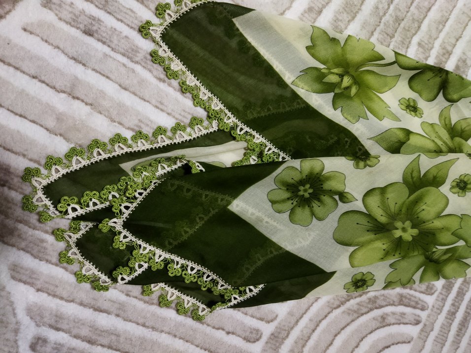 Dantel Kenarlı Yeşil Kadın Fular - Görsel 5