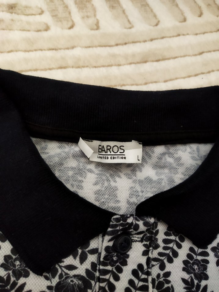 Gri Desenli Kısa Kollu Polo Tişört L beden - Görsel 3