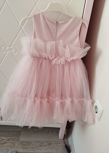 Pembe Renkli Kız Çocuk Fırfırlı Elbise - Görsel 4