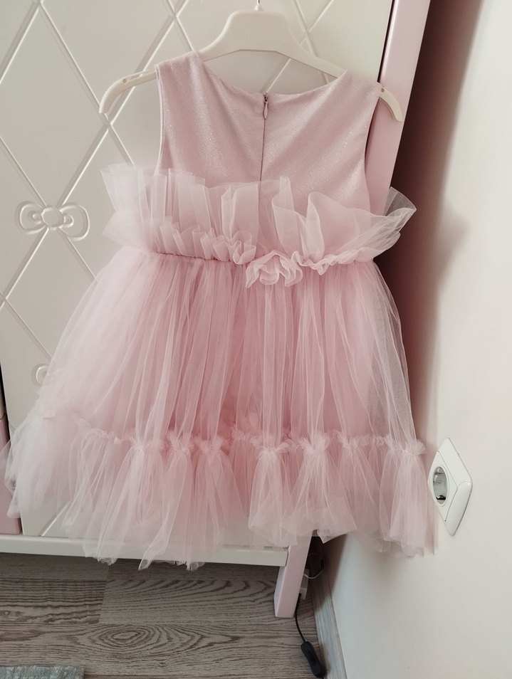 Pembe Renkli Kız Çocuk Fırfırlı Elbise - Görsel 4