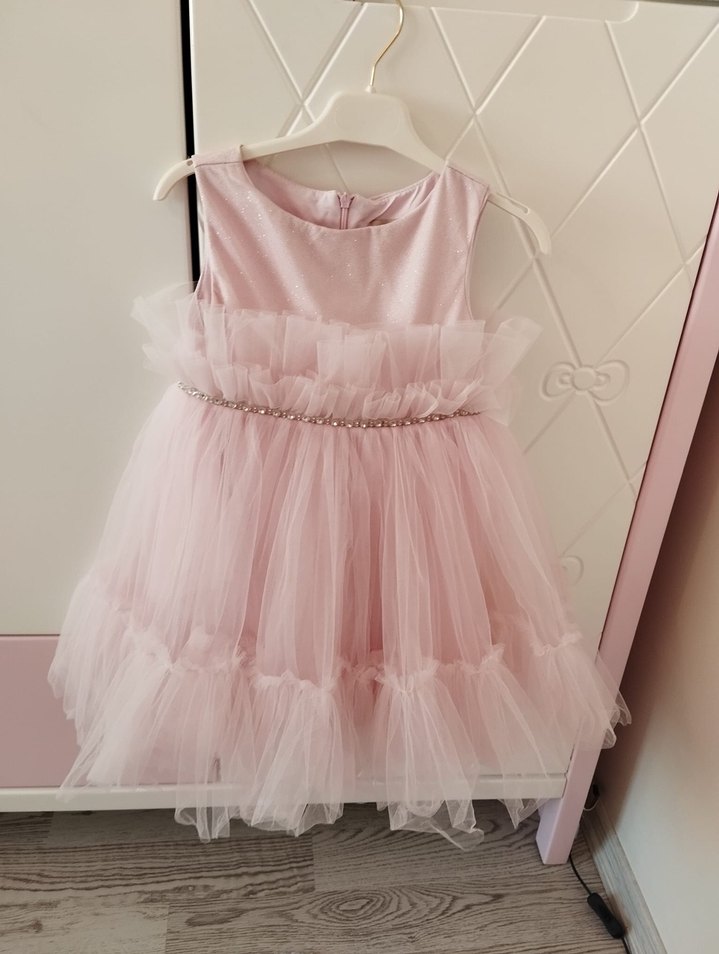 Pembe Renkli Kız Çocuk Fırfırlı Elbise - Görsel 5