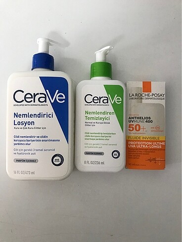 Cerave nemlendirici set ve la roche posay güneş kremi