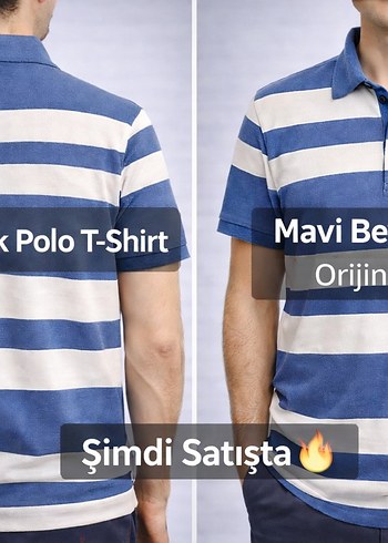 Kiğılı Erkek Polo Yaka T-Shirt | Mavi Beyaz Çizgili | Orijinal - Görsel 5