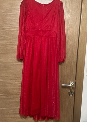 Klasik Şıklık Kırmızı Midi Abiye Elbise - Görsel 4