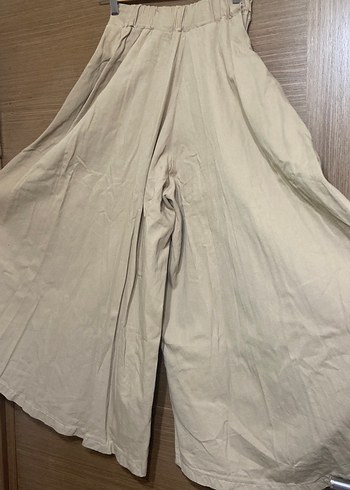 Bej ve siyah Kadın Keten Salaş Uzun Pantolon - Görsel 2