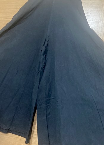 Bej ve siyah Kadın Keten Salaş Uzun Pantolon - Görsel 7