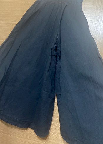 Bej ve siyah Kadın Keten Salaş Uzun Pantolon - Görsel 9