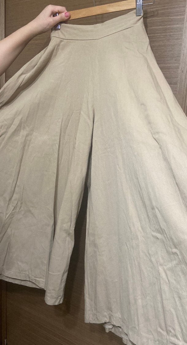 Bej ve siyah Kadın Keten Salaş Uzun Pantolon - Görsel 4