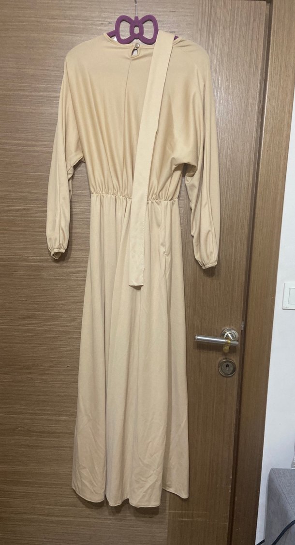 Bej Uzun Kollu Salaş Elbise - Görsel 4